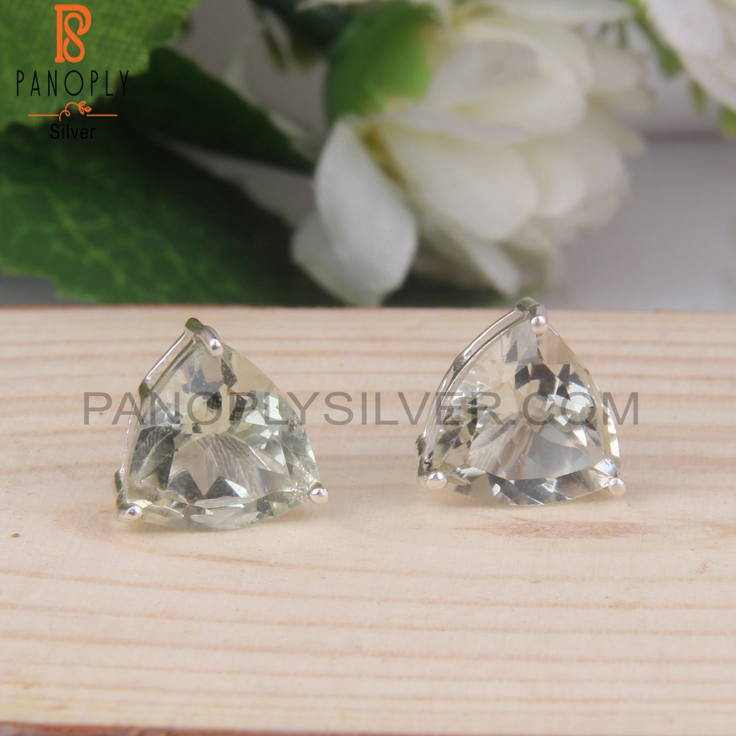Green Amethyst Triangle Stud Earrings Gift for Daughter