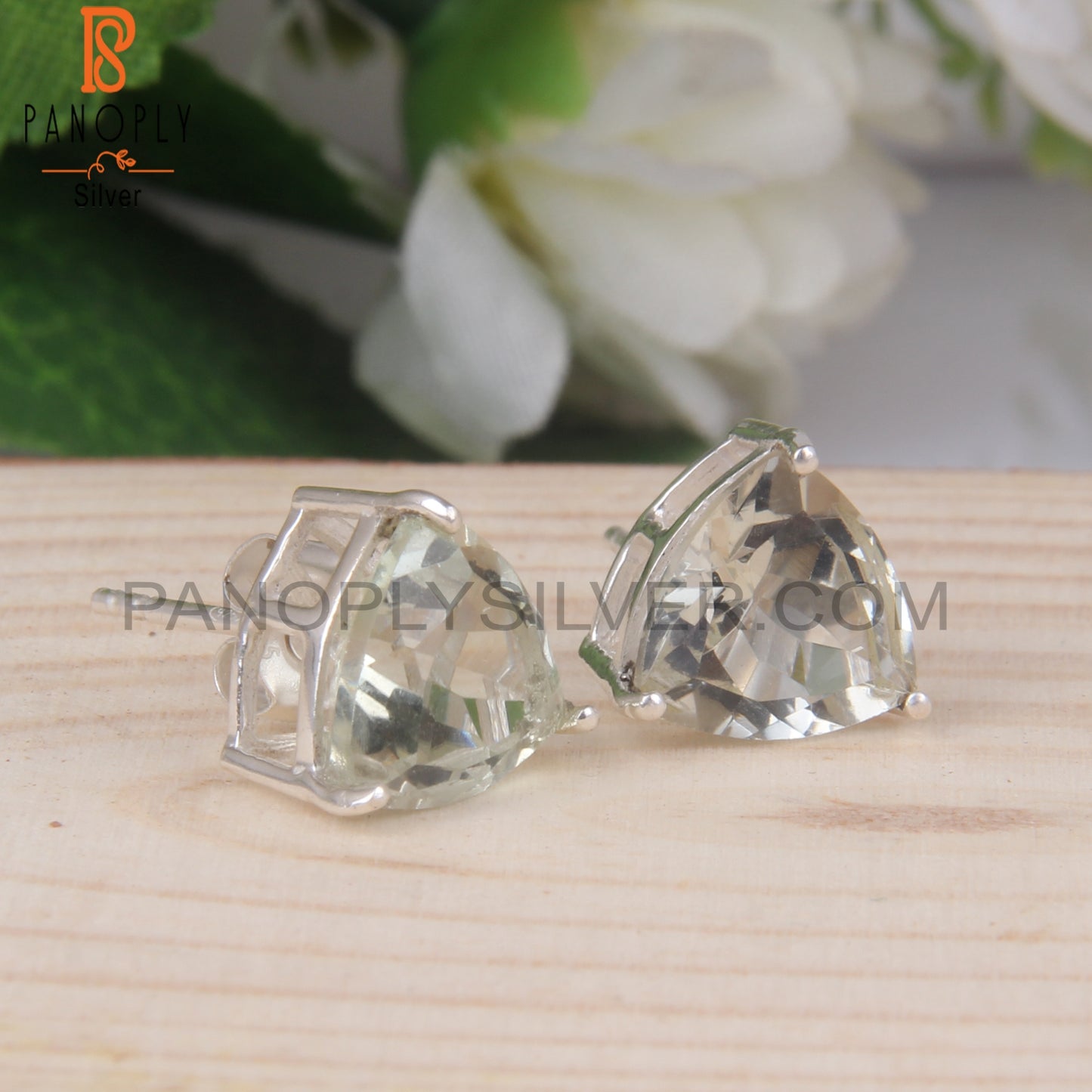 Green Amethyst Triangle Stud Earrings Gift for Daughter