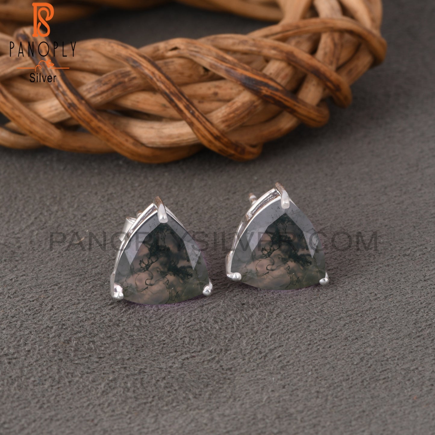 Moss Agate Stud 925 Quality Findings Earrings