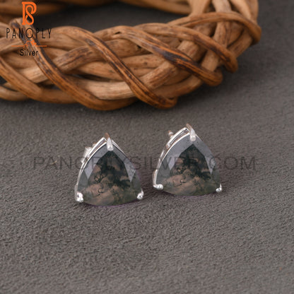 Moss Agate Stud 925 Quality Findings Earrings