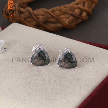 Moss Agate Stud 925 Quality Findings Earrings