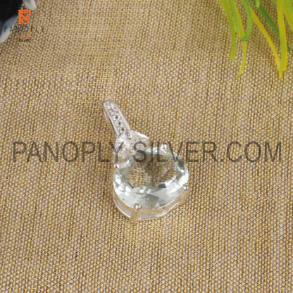 Green Amethyst, White Topaz Studded Faceted Cut  Pendant