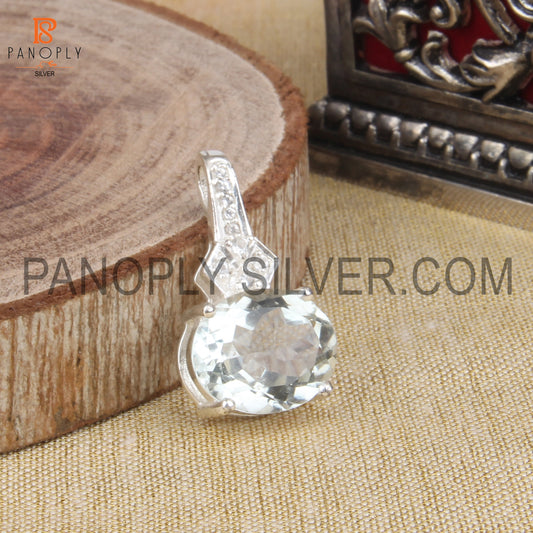 Green Amethyst, White Topaz Studded Faceted Cut  Pendant