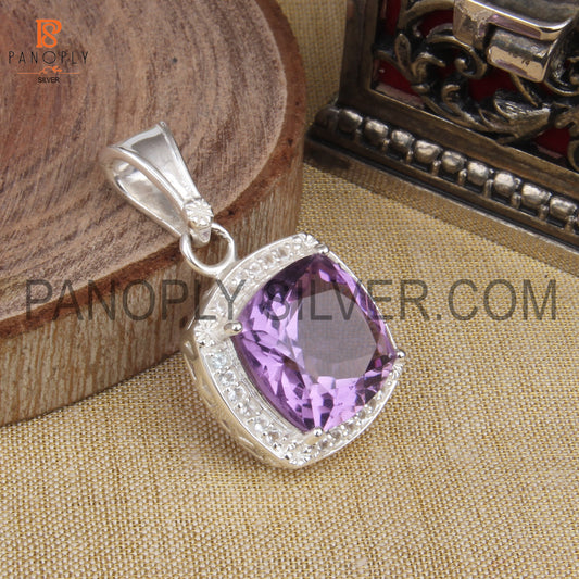 Faceted Cut Amethyst Studded White Topaz 925 Silver Pendant