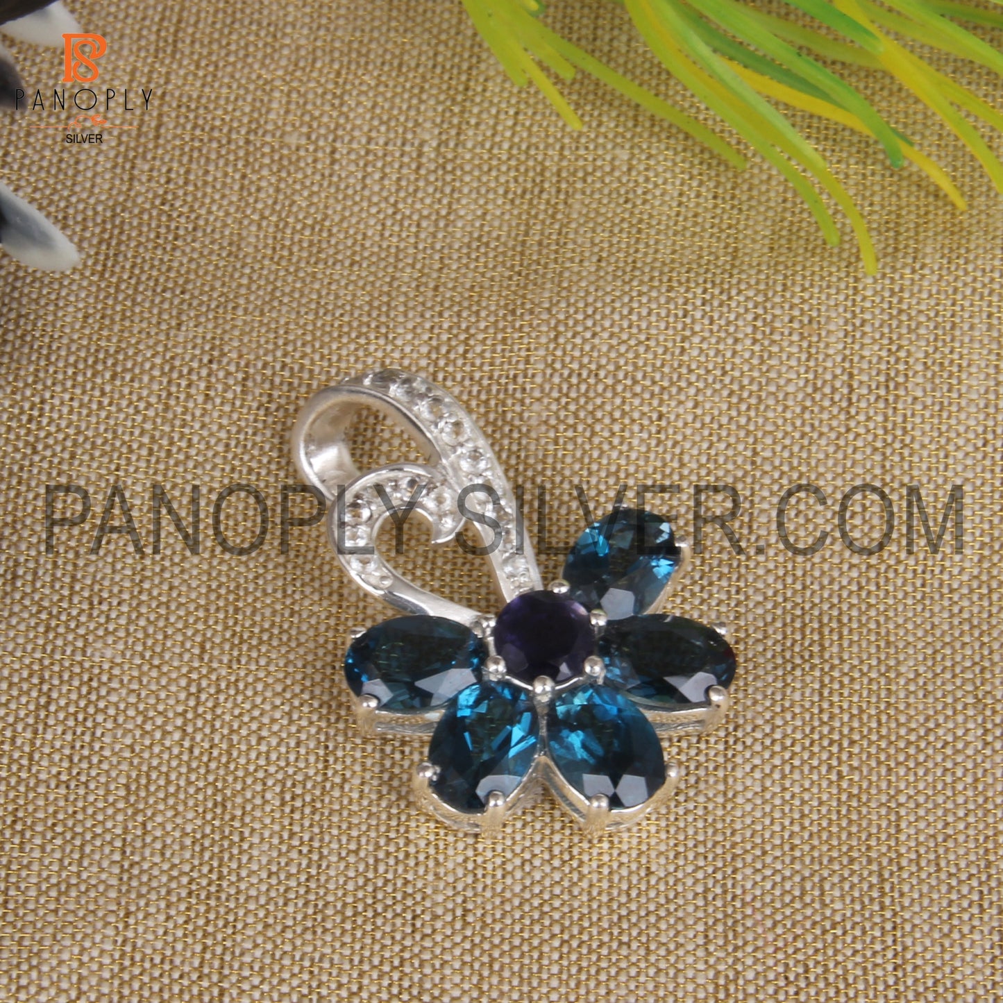 Natural London Blue Topaz And Iolite 925 Silver Solitaire Pendant
