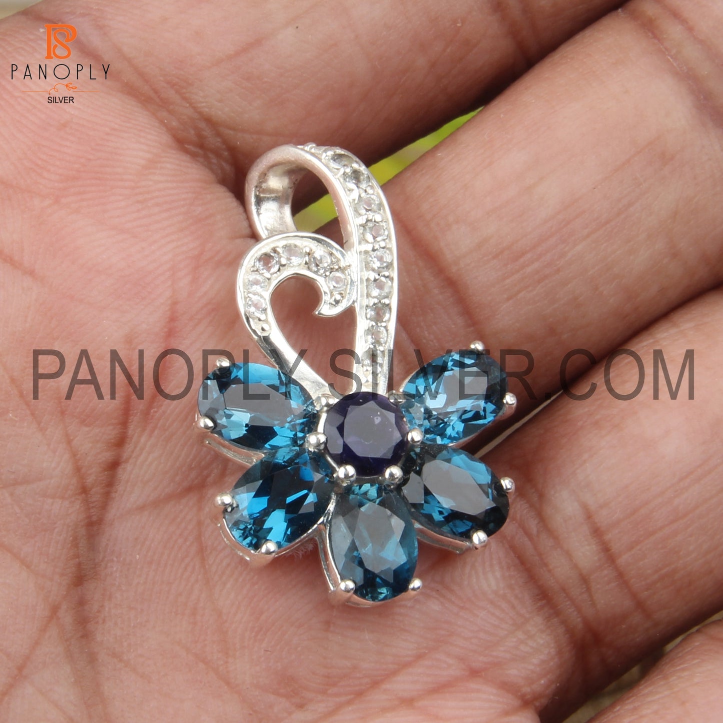 Natural London Blue Topaz And Iolite 925 Silver Solitaire Pendant