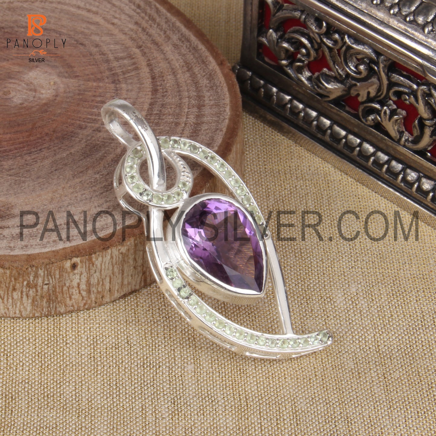 Designer 925 Silver Peridot And Amethyst Pendant Gemstone Jewelry