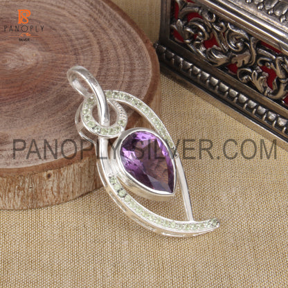 Designer 925 Silver Peridot And Amethyst Pendant Gemstone Jewelry