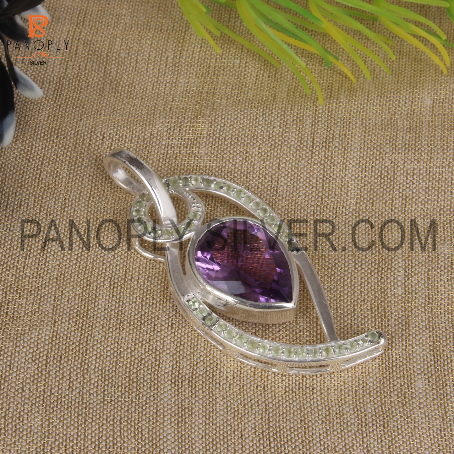 Designer 925 Silver Peridot And Amethyst Pendant Gemstone Jewelry