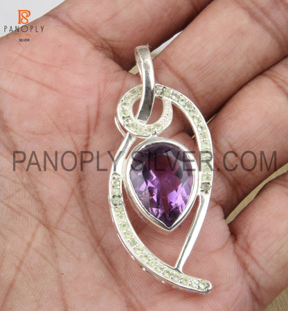 Designer 925 Silver Peridot And Amethyst Pendant Gemstone Jewelry