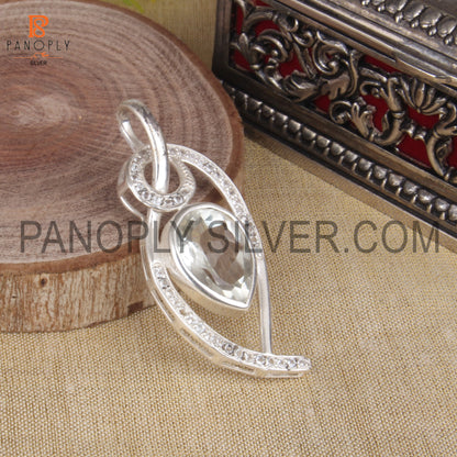 925 Sterling Silver Green Amethyst And White Topaz Pendant For Women's
