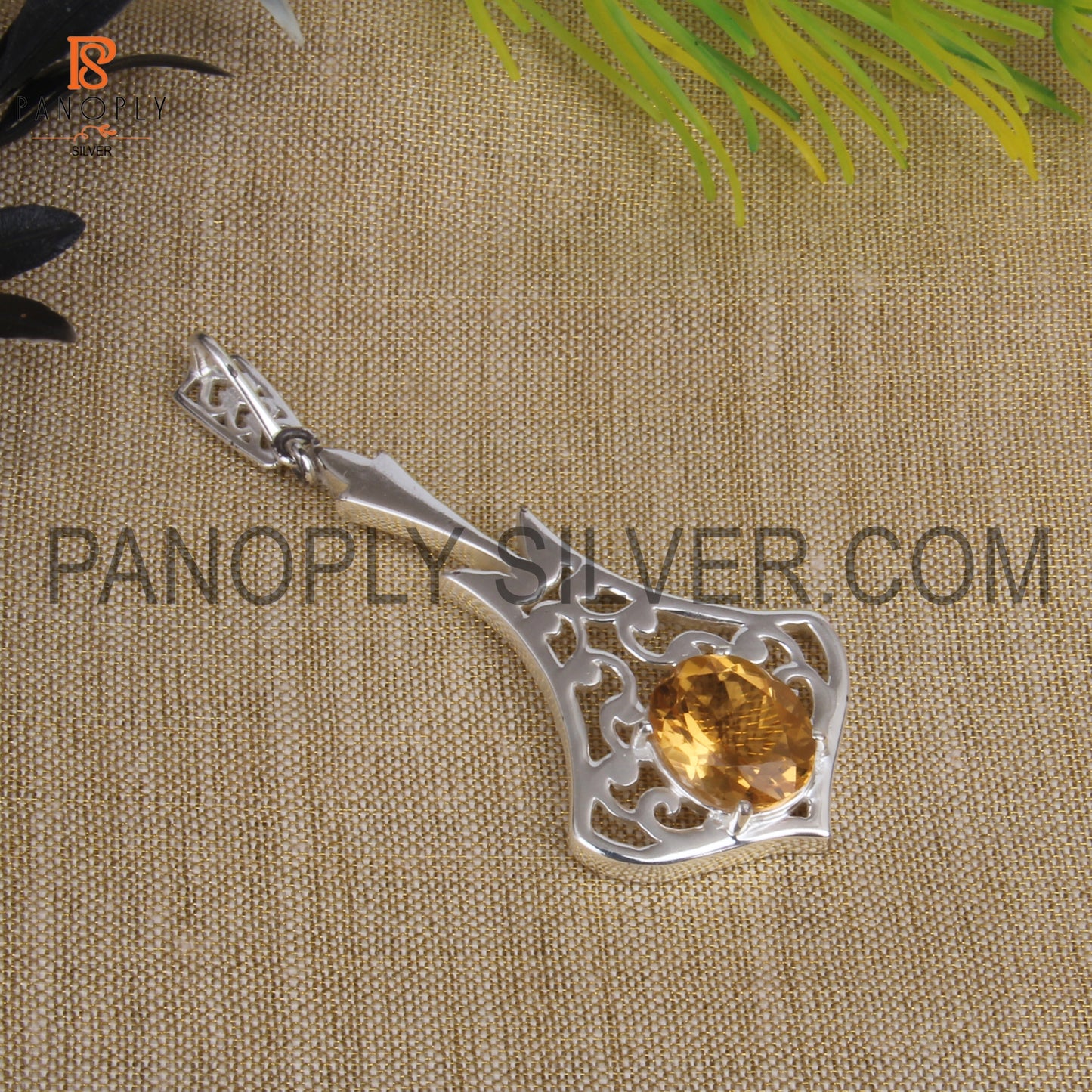 925 Quality Silver Citrine Gemstone Silver Pendant For Women's