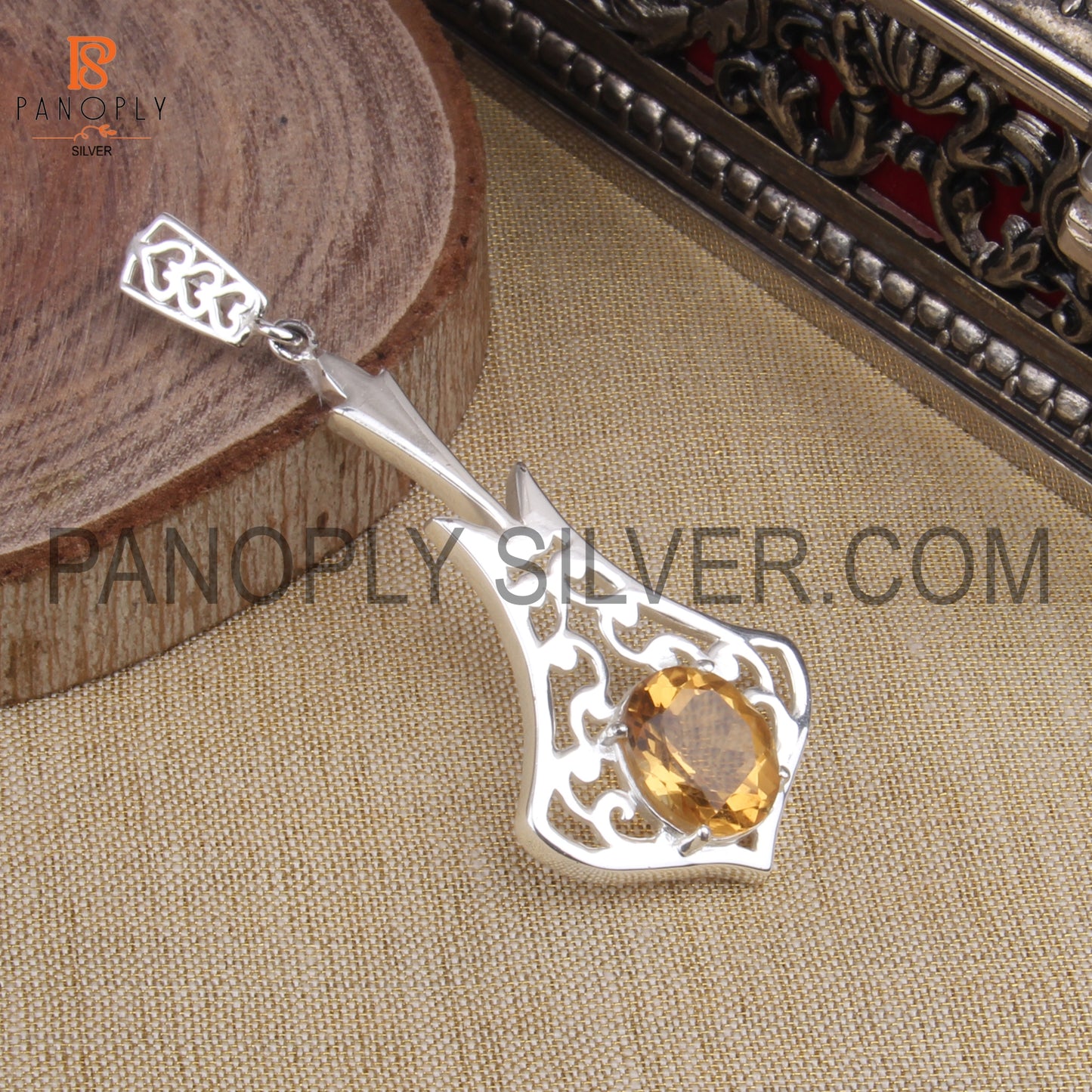 925 Quality Silver Citrine Gemstone Silver Pendant For Women's