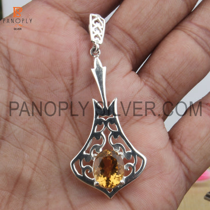 925 Quality Silver Citrine Gemstone Silver Pendant For Women's