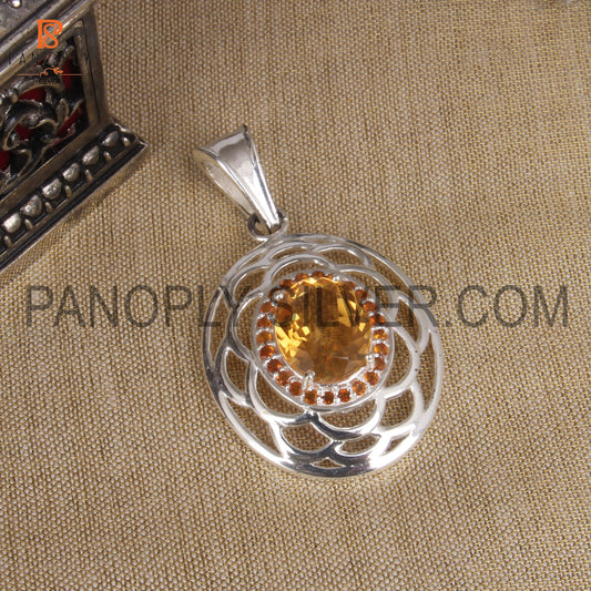 925 Silver Oval Filigree November Birthstone Citrine Gem Pendant