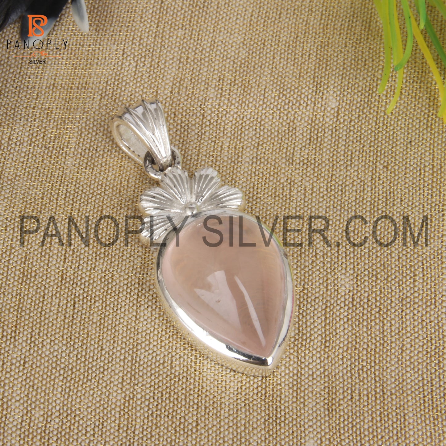 Handmade Genuine Rose Quartz 925 Quality Silver Pear Pendant