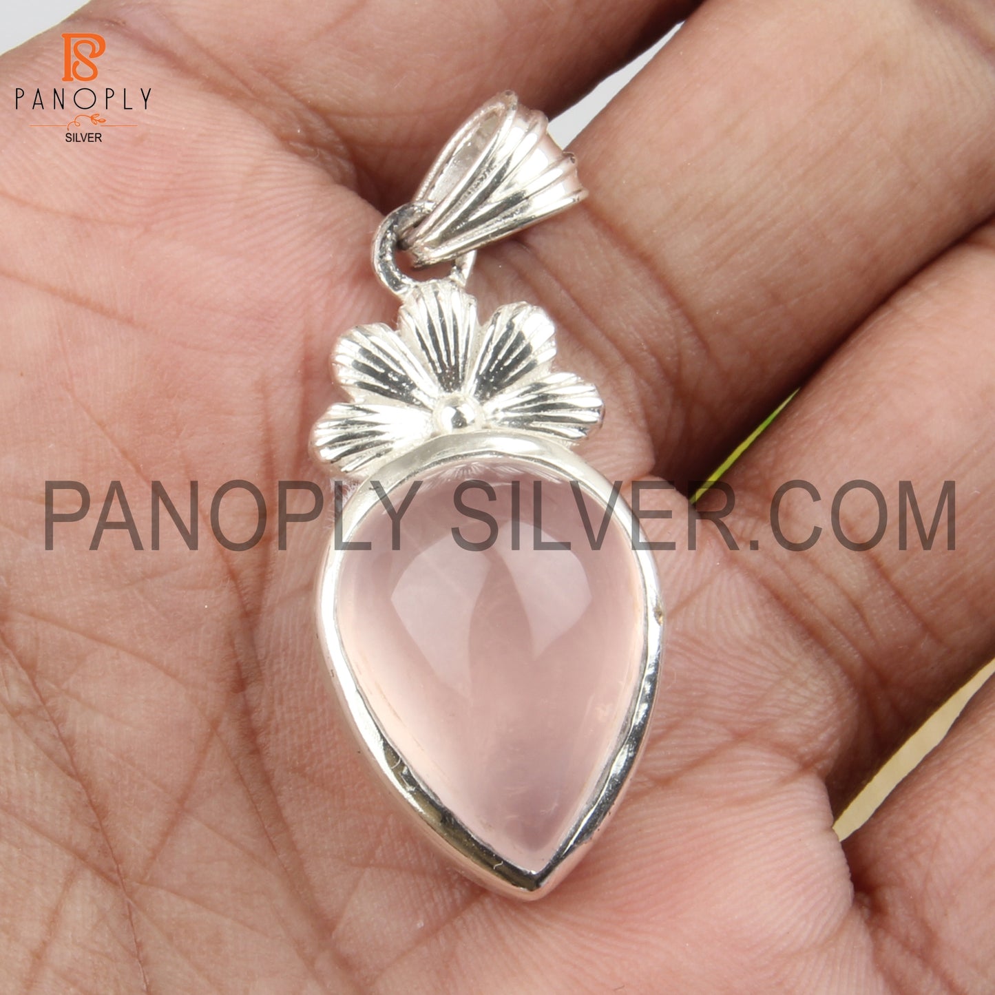 Handmade Genuine Rose Quartz 925 Quality Silver Pear Pendant