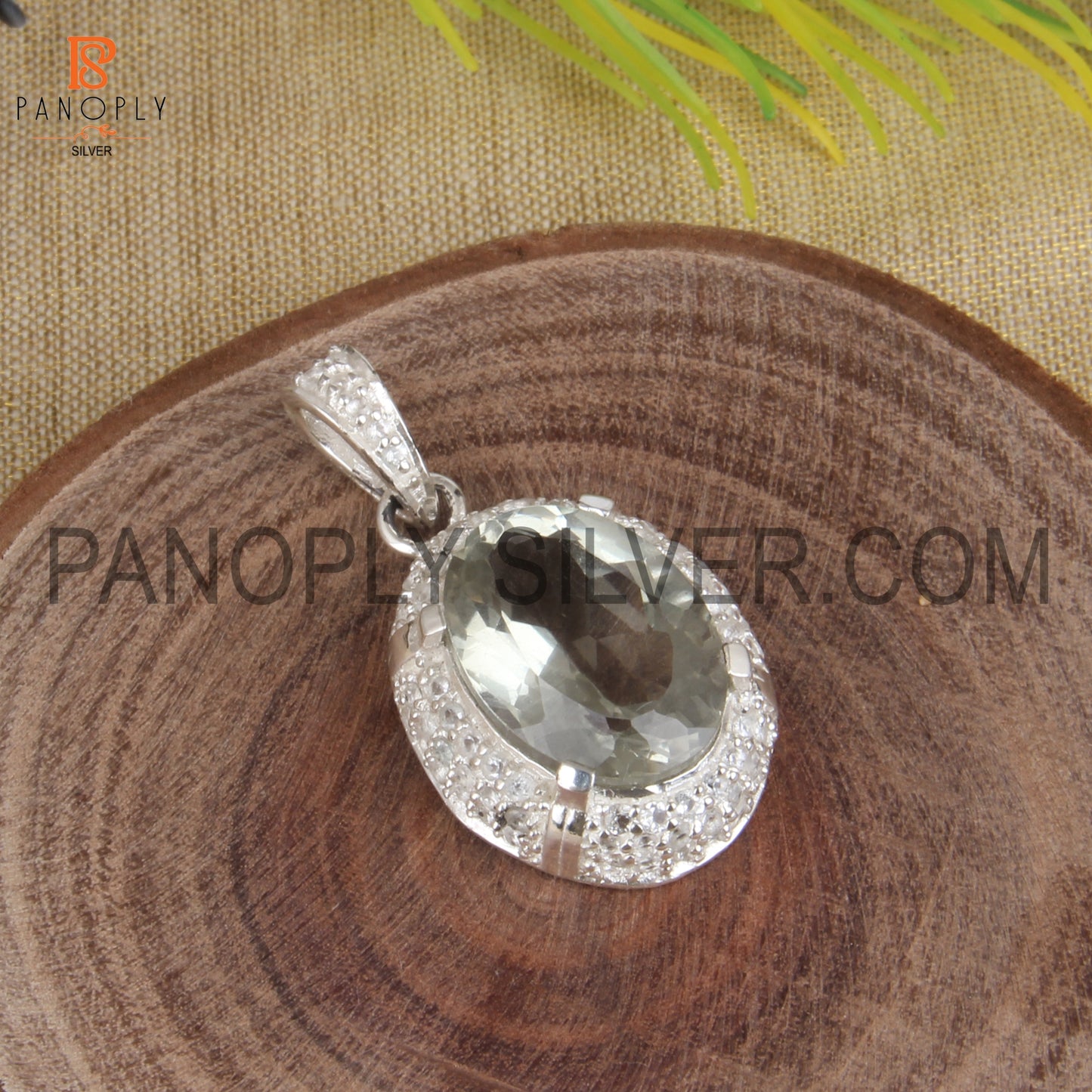 Natural Green Amethyst 925 Silver Prong Set Gem Pendant