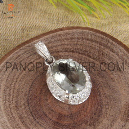 Natural Green Amethyst 925 Silver Prong Set Gem Pendant