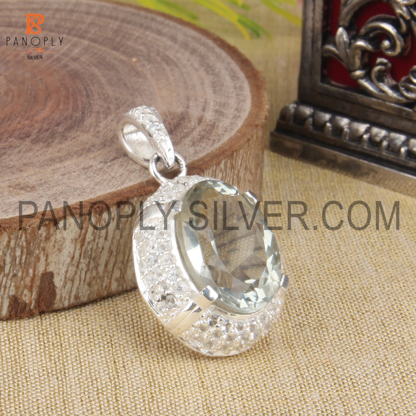 Natural Green Amethyst 925 Silver Prong Set Gem Pendant