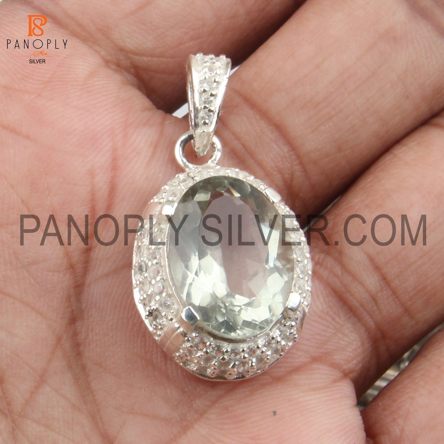 Natural Green Amethyst 925 Silver Prong Set Gem Pendant