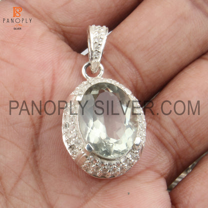 Natural Green Amethyst 925 Silver Prong Set Gem Pendant