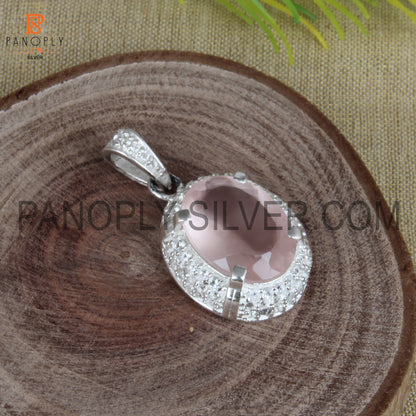 Genuine Rose Quartz Prong Set Gem Pendant Birthday Gift Idea