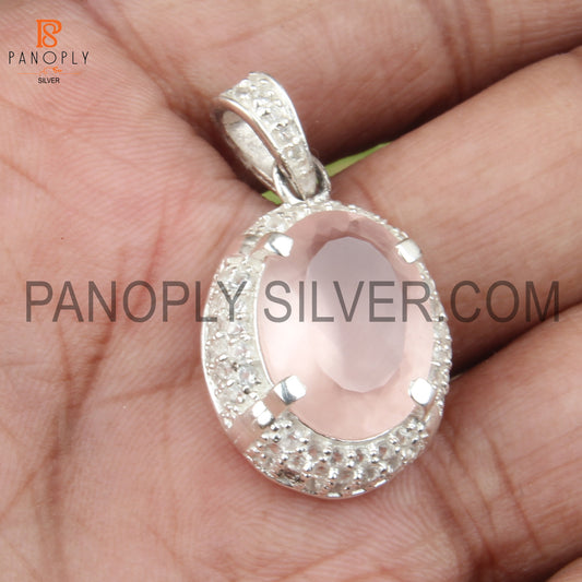 Genuine Rose Quartz Prong Set Gem Pendant Birthday Gift Idea