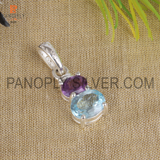 Oval Shape 925 Quality Silver Amethyst And Blue Topaz Pendant For Women's