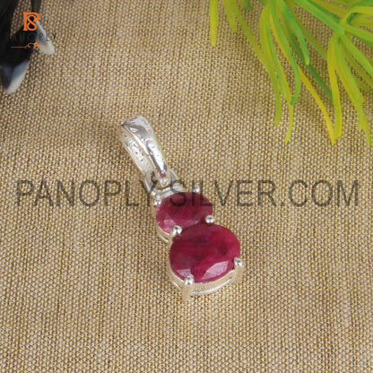 925 Sterling Silver Natural Ruby Gemstone Prong Set Pendant