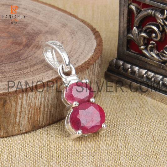 925 Sterling Silver Natural Ruby Gemstone Prong Set Pendant