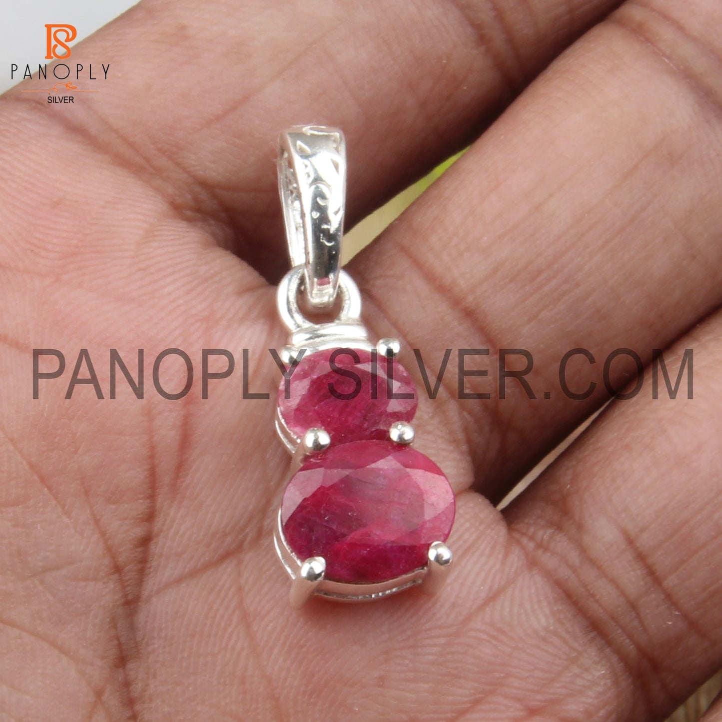 925 Sterling Silver Natural Ruby Gemstone Prong Set Pendant