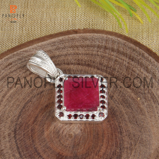 Natural Ruby And Garnet Sterling Silver Gemstone Designer Pendant