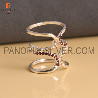 925 Sterling Silver Citrine & Garnet Gemstone Knuckle Joint Ring