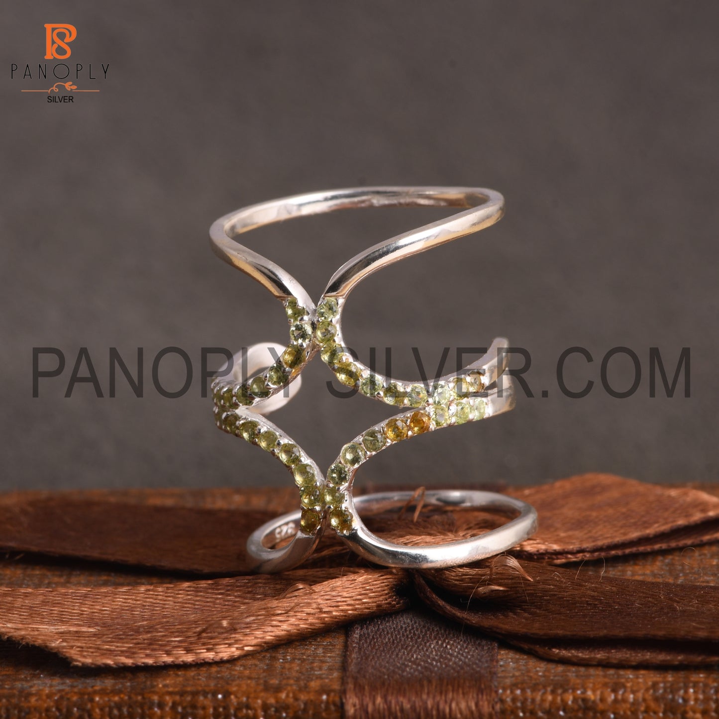925 Sterling Silver Peridot Knuckle Joint Ring