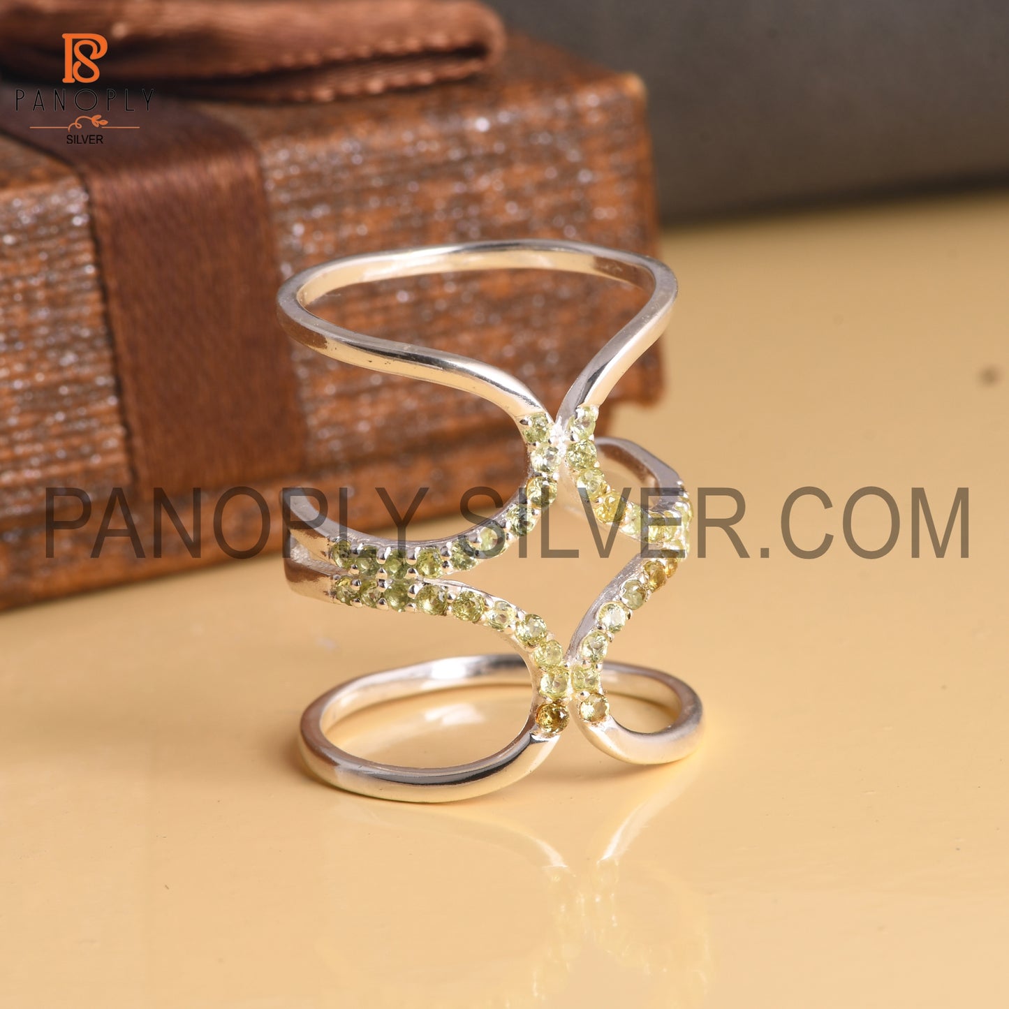 925 Sterling Silver Peridot Knuckle Joint Ring