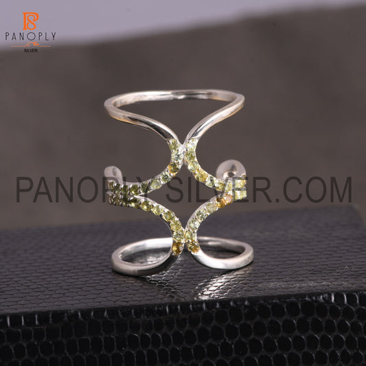 925 Sterling Silver Peridot Knuckle Joint Ring