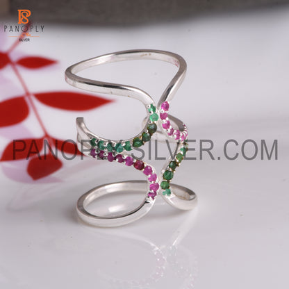 Ruby, Emerald Knuckle Rings 925 Silver Statement Engagement Ring