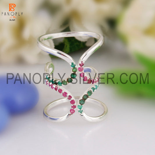 Ruby, Emerald Knuckle Rings 925 Silver Statement Engagement Ring