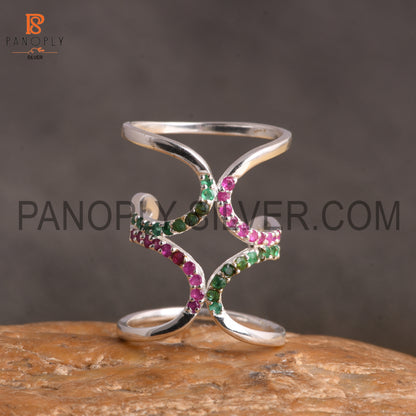Ruby, Emerald Knuckle Rings 925 Silver Statement Engagement Ring