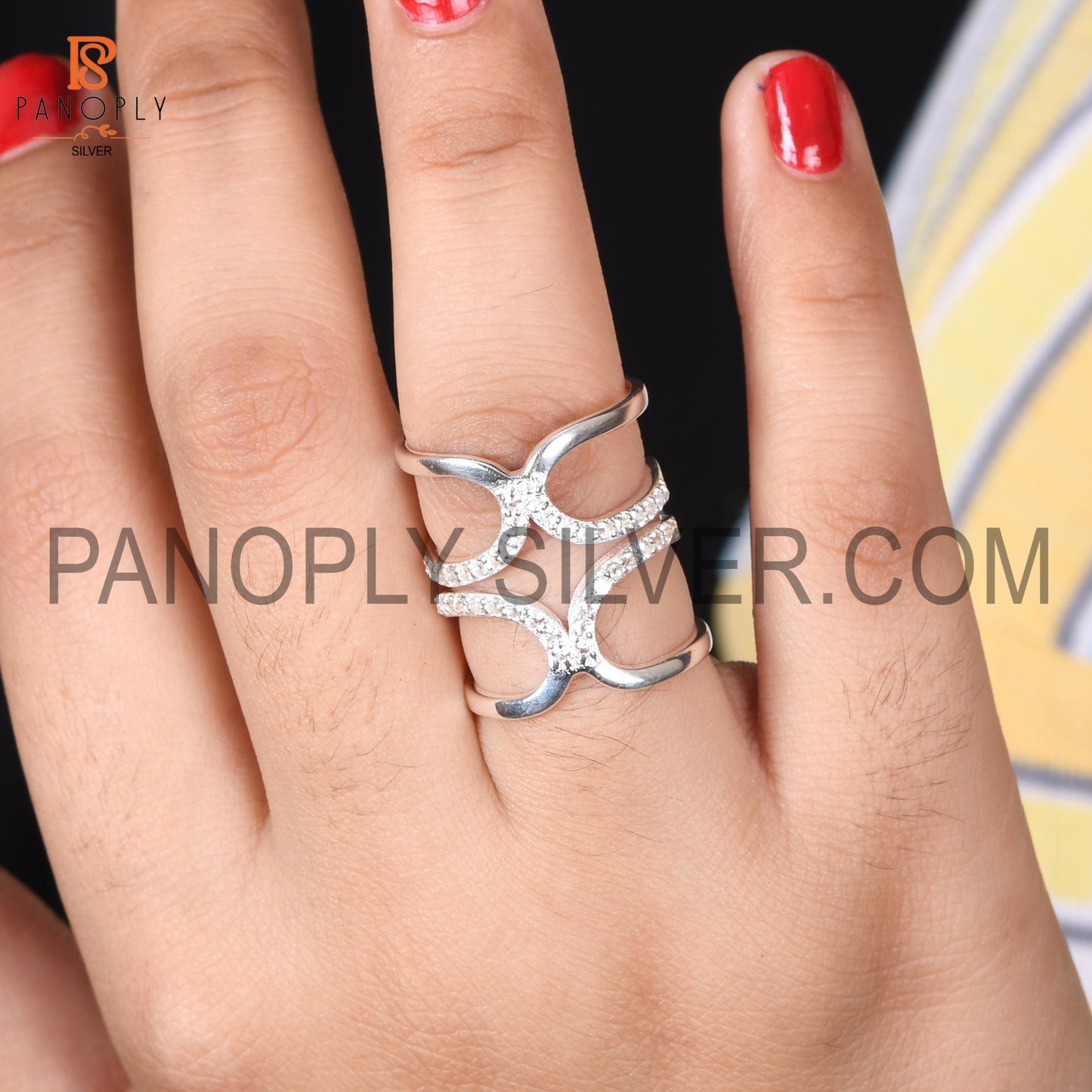 925 Silver White Topaz Kunkle Rings, Full Finger Ring