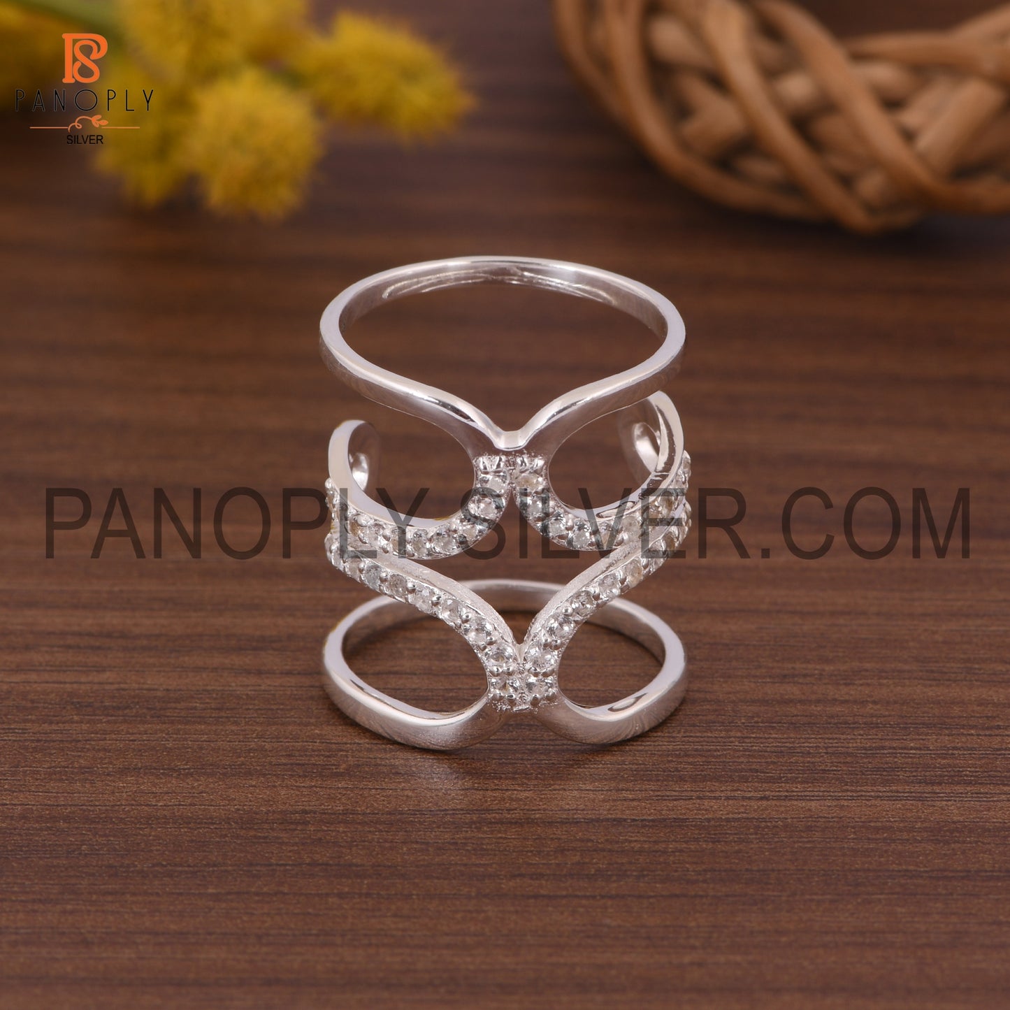 925 Silver White Topaz Kunkle Rings, Full Finger Ring