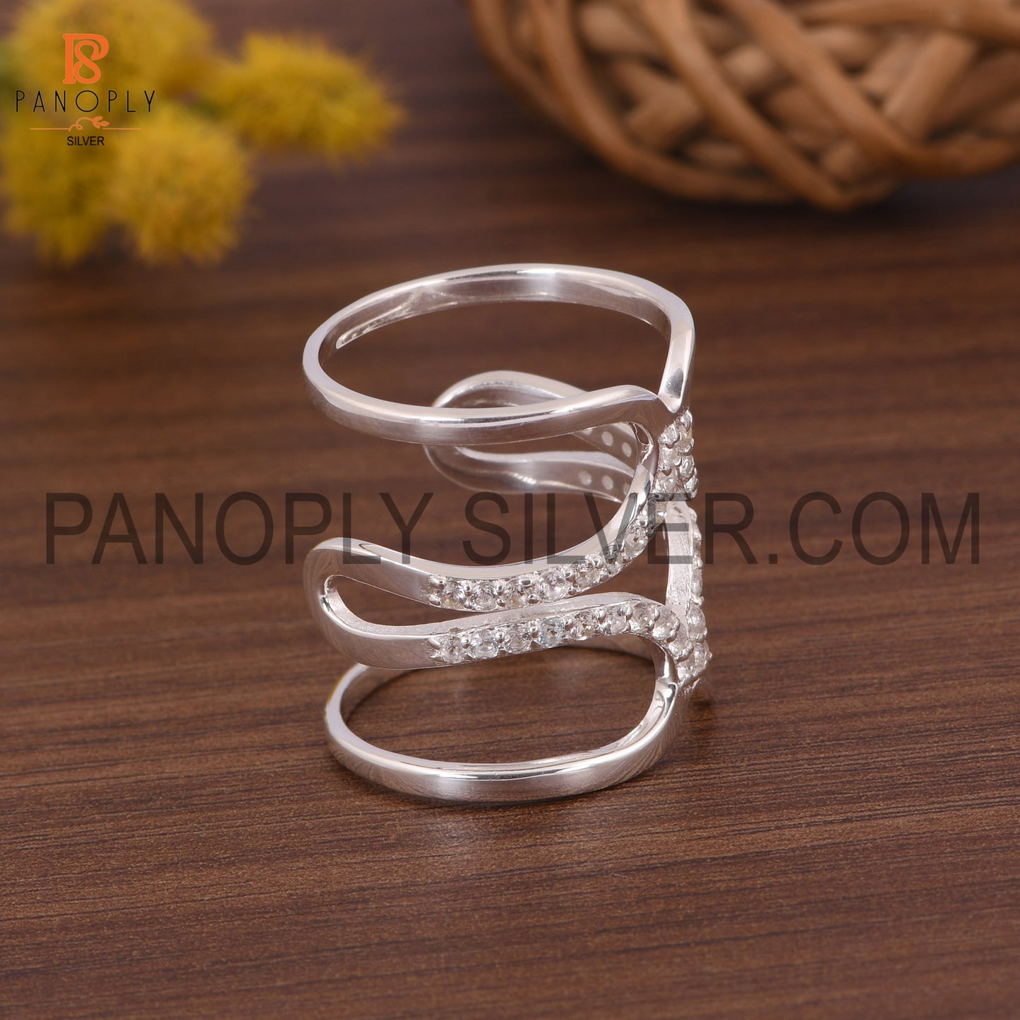 925 Silver White Topaz Kunkle Rings, Full Finger Ring