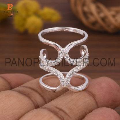 925 Silver White Topaz Kunkle Rings, Full Finger Ring