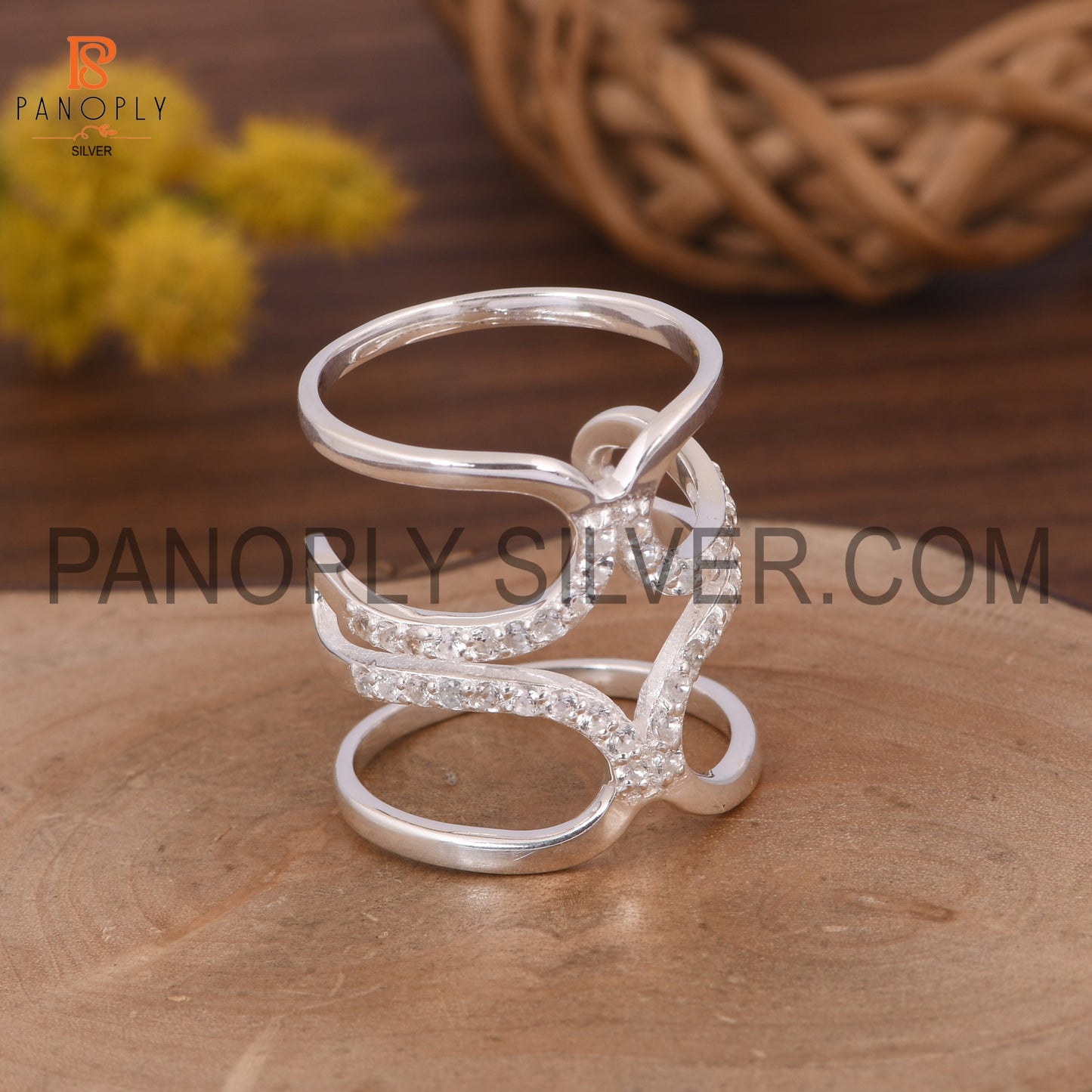 925 Silver White Topaz Kunkle Rings, Full Finger Ring