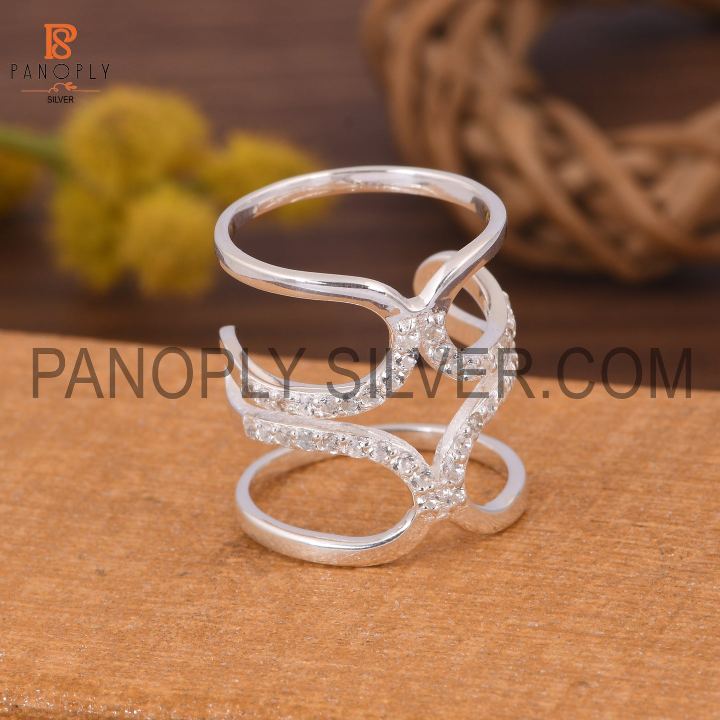 925 Silver White Topaz Kunkle Rings, Full Finger Ring