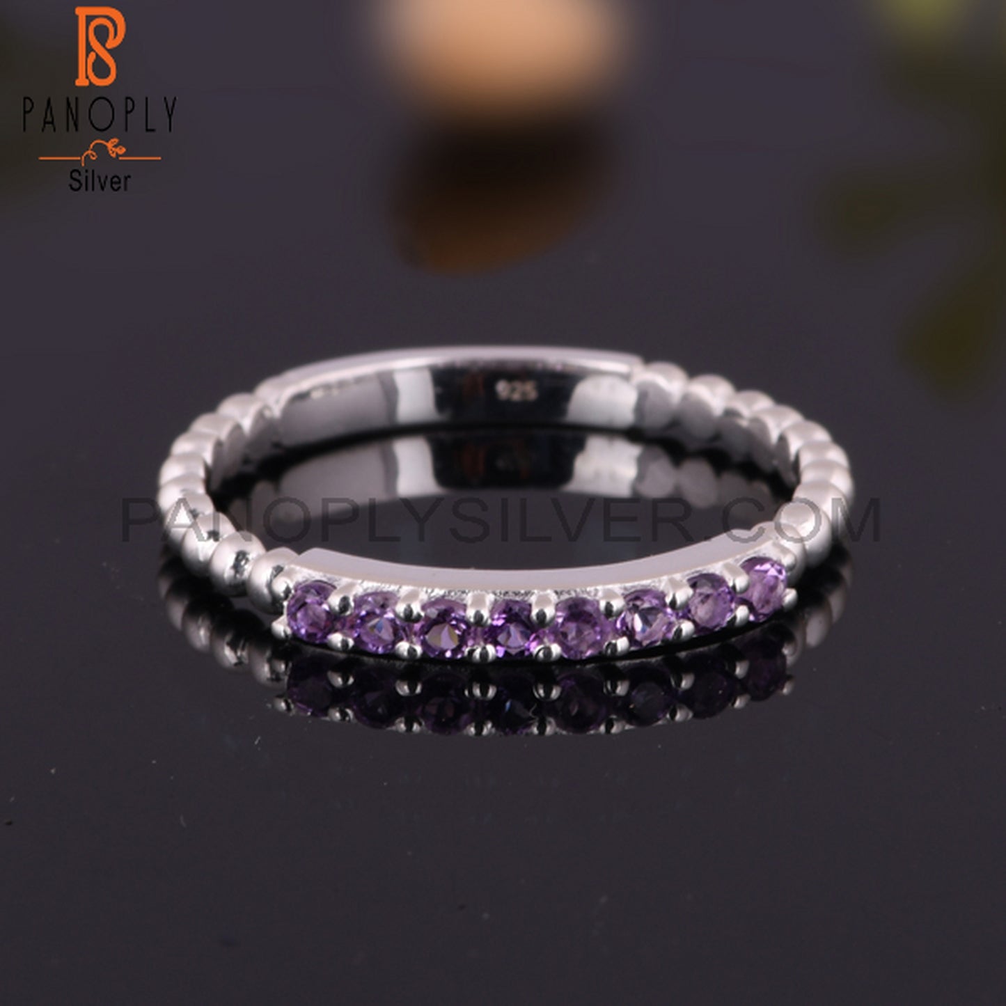 Amethyst Round Shape Hypoallergenic Sterling Silver Rings
