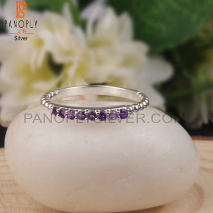 Amethyst Round Shape Hypoallergenic Sterling Silver Rings
