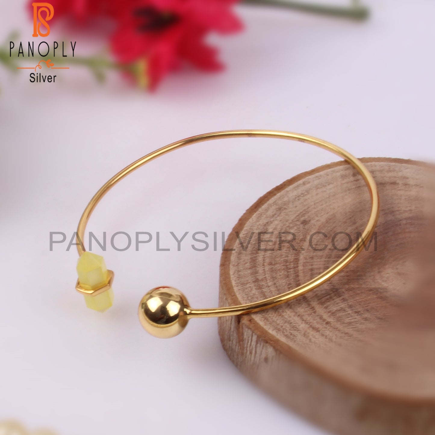 Yellow Chalcedony Gold Plated Pencil Point Bangles