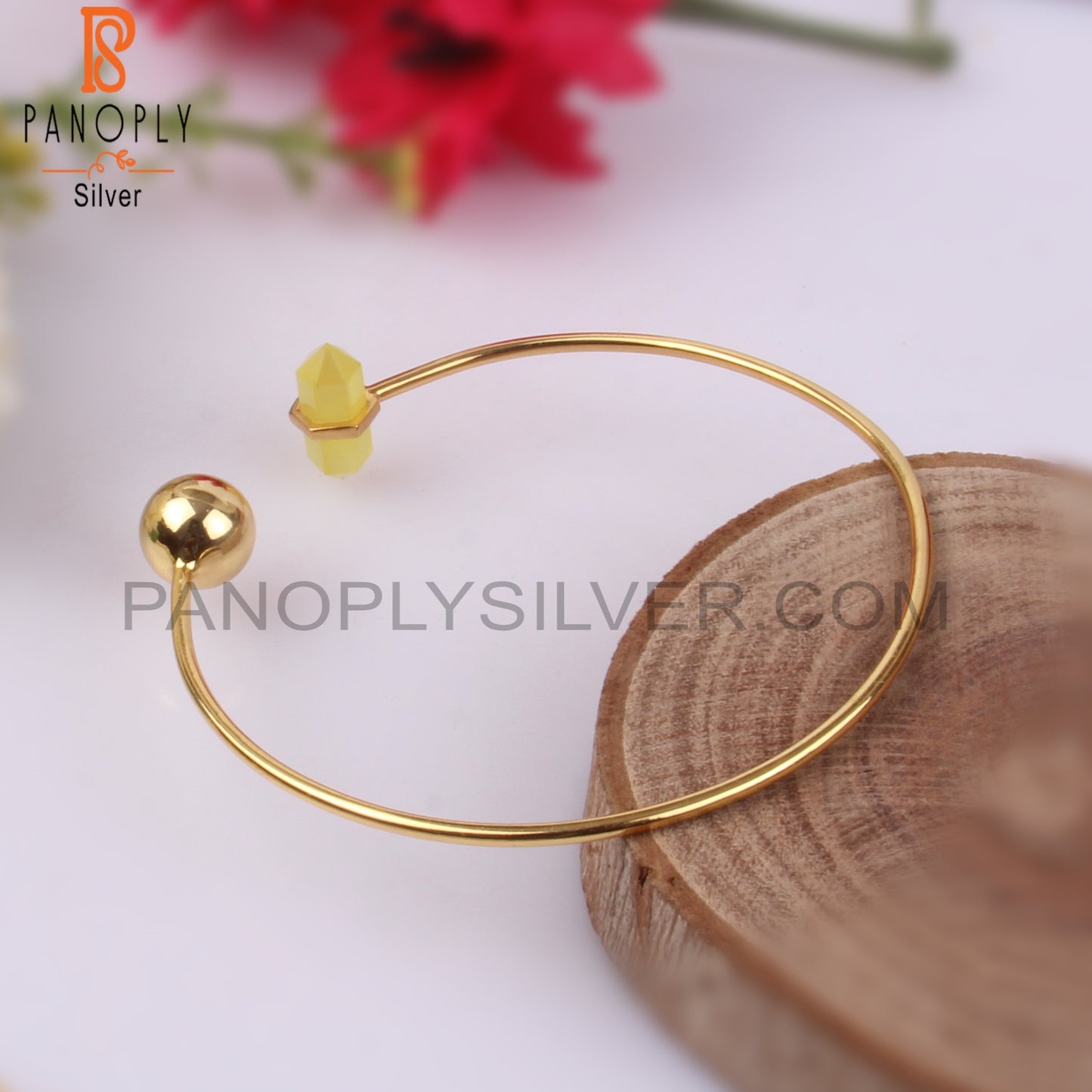 Yellow Chalcedony Gold Plated Pencil Point Bangles
